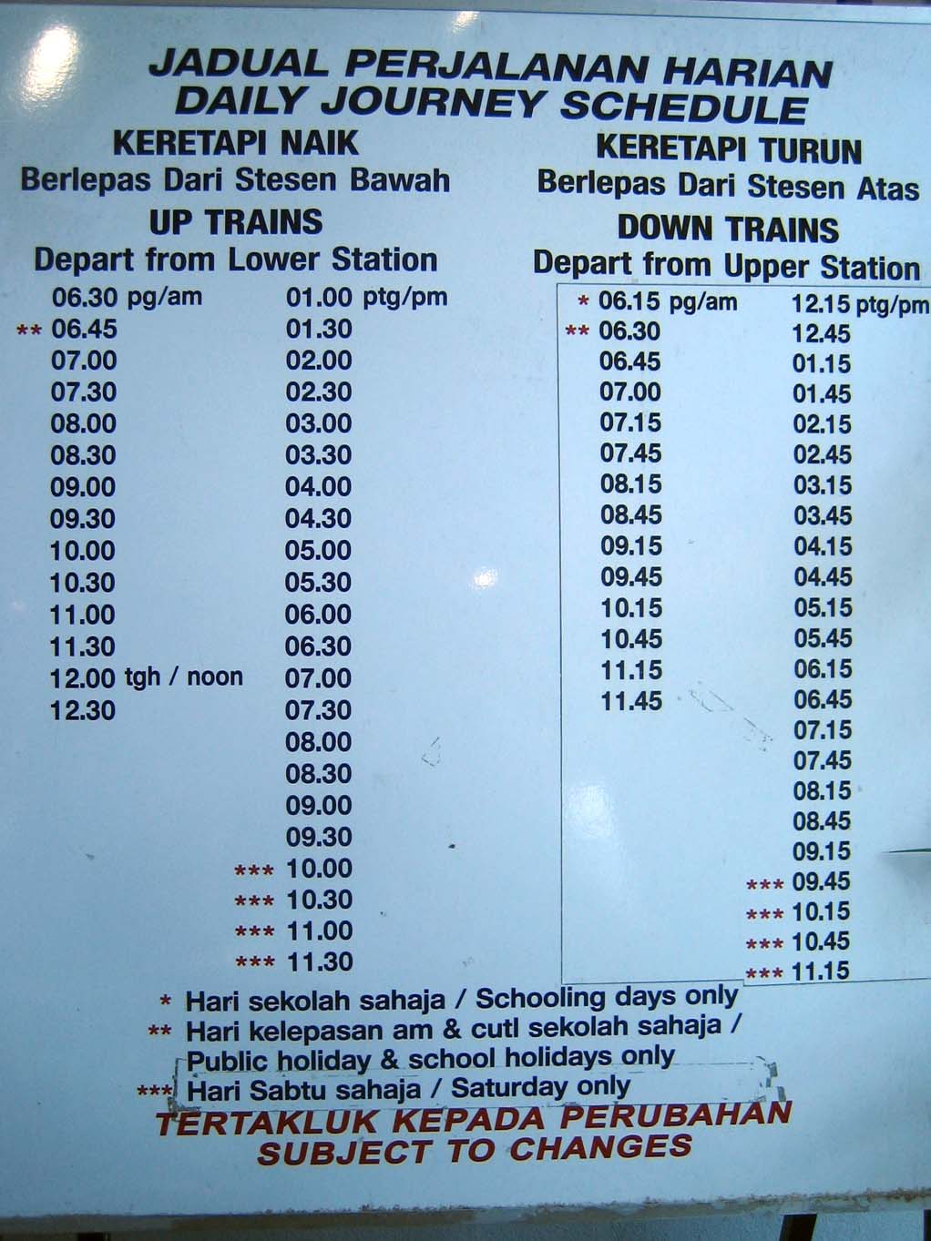 Penang Hill tram schedule